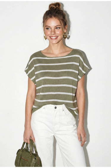 LUCCI Striped Boat Neck Knit Top