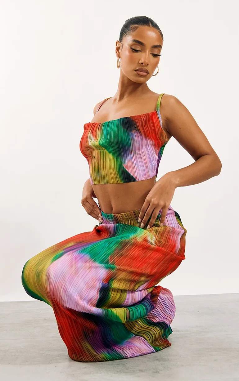 Multi Print Plisse Strappy Cowl Neck Top - 2