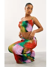 Multi Print Plisse Strappy Cowl Neck Top - 2