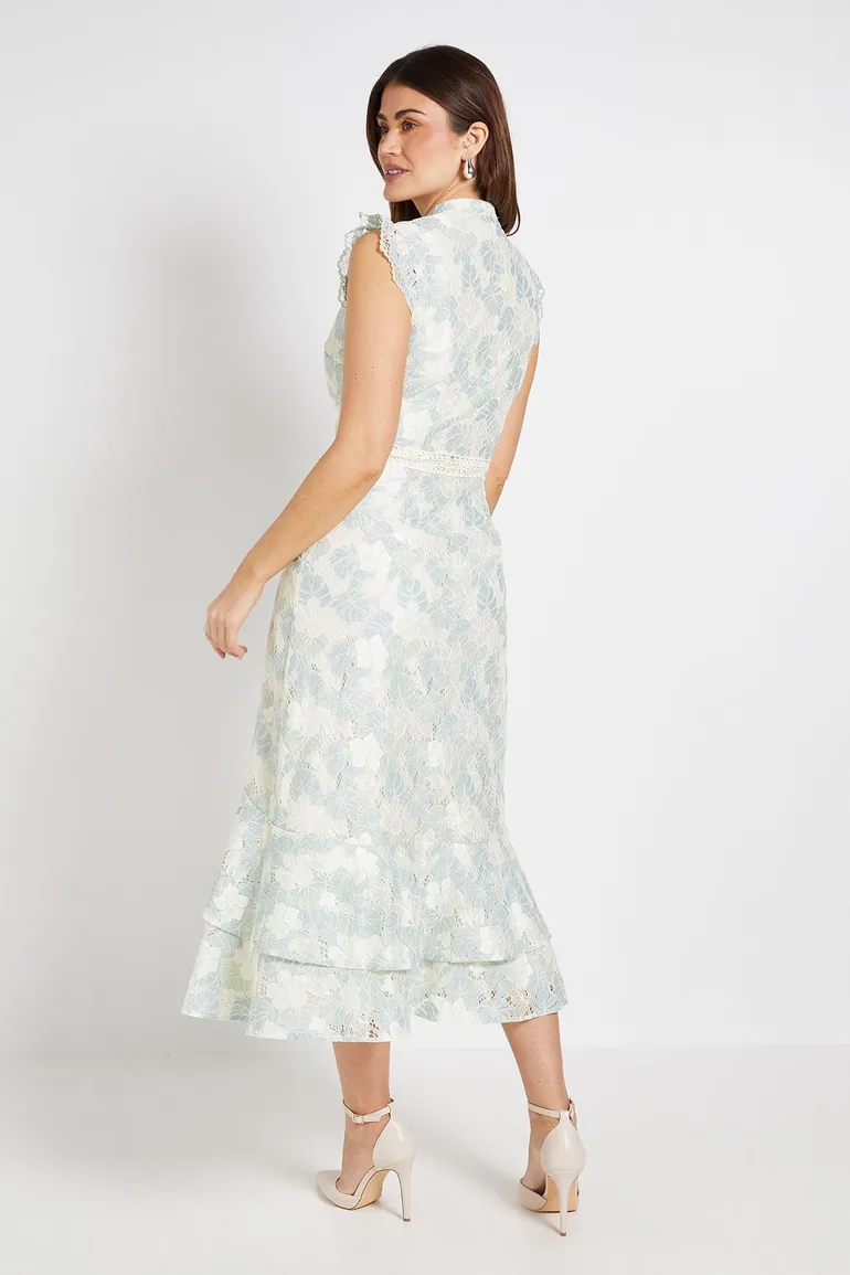 Lace Ruffle Sleeve Midi Dress - 3