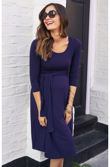 Rose Blue Maternity A-Line Midi Skater Dress