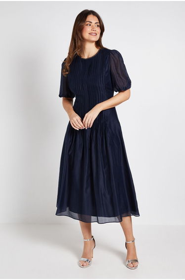 Tencel Pintuck Detail Midi Dress