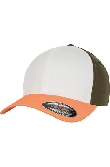 Flexfit by Yupoong 3-Tone Cap - Neon Orange/White/Olive