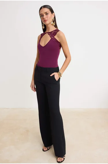 Plum Plain Halter Neck Sleeveless Knitted Sandy Body