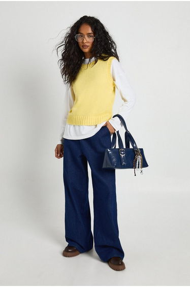 Soft Knit Crew Neck Vest - butter