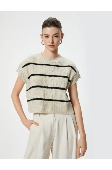 Sleeveless Hair Knitting Patterned Crew Neck Knitwear Sweater