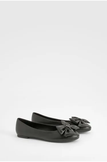 Bow Round Toe Ballerina - black