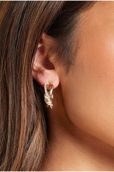 Embellished Knot Detail Hoop Earrings - gold