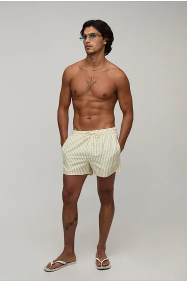 Stripe Short Length Swim Short - yellow
