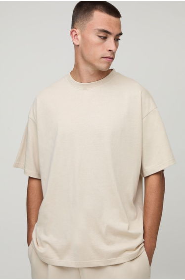 Basic Oversized Crew Neck T-shirt - stone