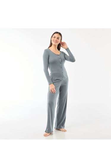 Pointelle Knit Long Pajama Set - 2 pieces BLUE