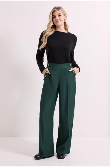 Military Button Detail Wide Leg Trouser