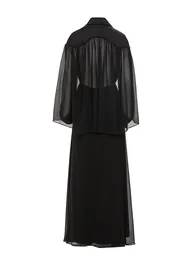 Shirt Collar Long Black Dress with Stone Embellished Bodice - 3