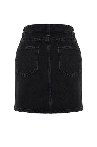 Black High Waist Denim A-Line Mini Skirt