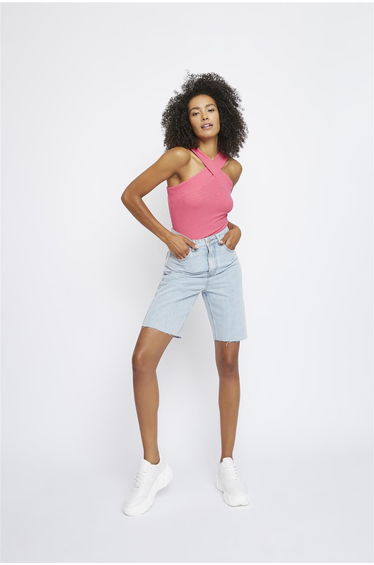 Pink Cross Neck Bodysuit