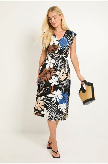 Petite Tropical Jersey Wrap Midi Dress