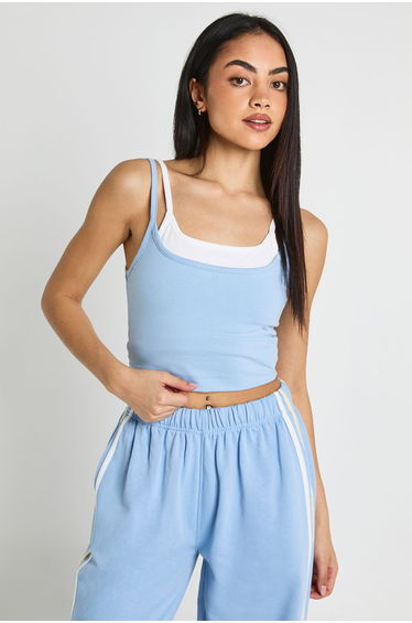 Double Layered Cami Vest - blue