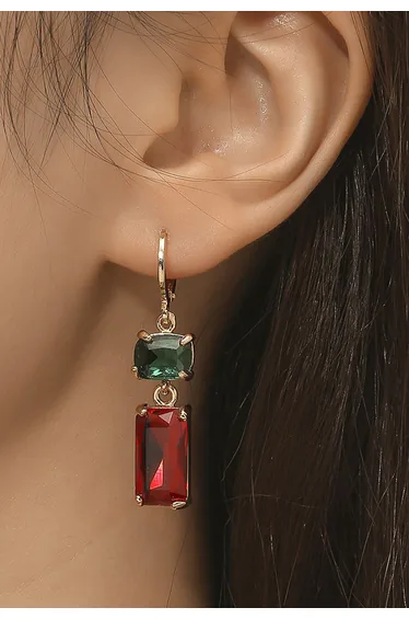 Emerald Cut Two-Tone Crystal Drop Earrings