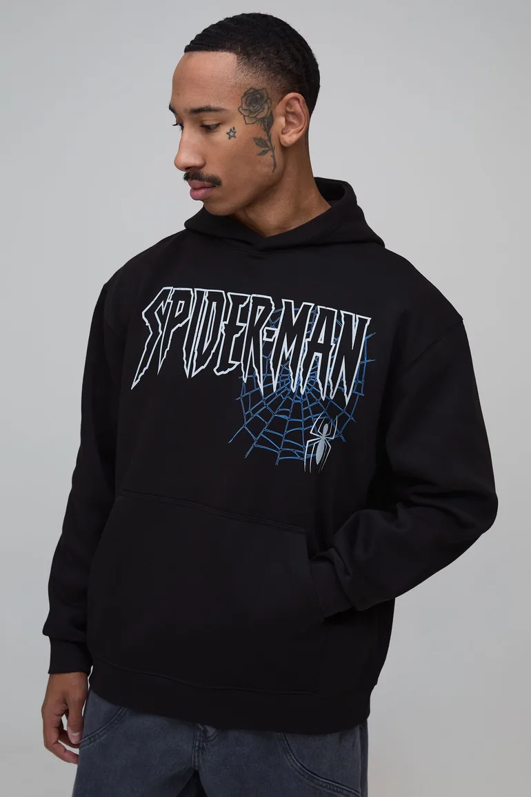 Oversized Spider Man Gothic License Print Hoodie - black - 1