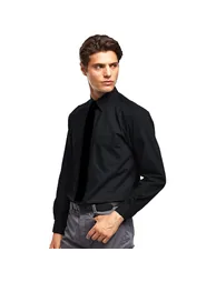 Premier Mens Long Sleeve Formal Plain Work Poplin Shirt - Black - 1