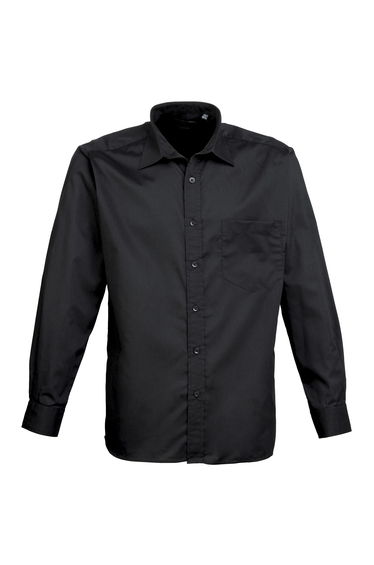 Premier Mens Long Sleeve Formal Plain Work Poplin Shirt - Black