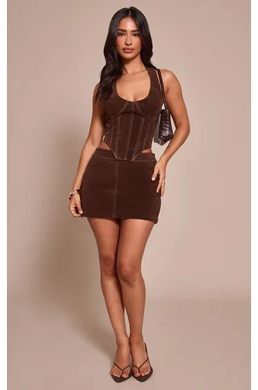 Petite Chocolate Suede Micro Mini Skirt