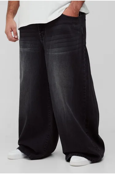 Plus Wide Leg Jeans - washed black
