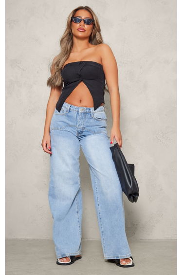 Black Woven Tailored Asymmetric Hem Bandeau