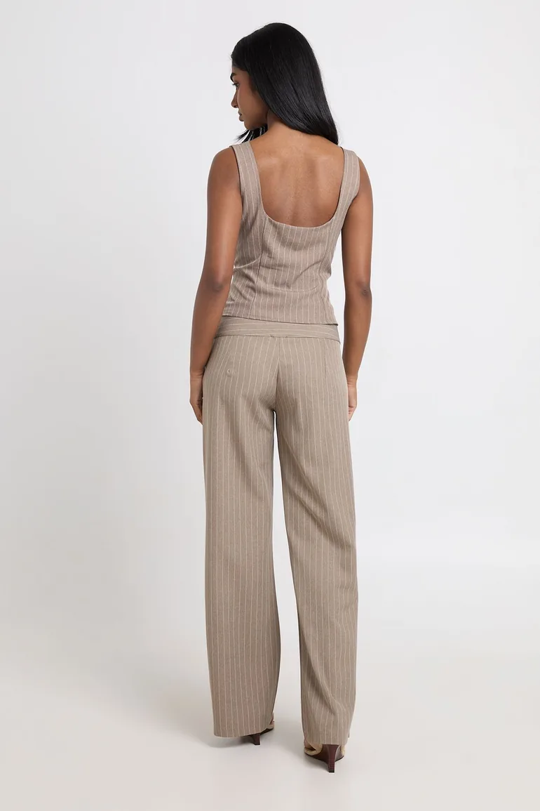 Pinstripe Crepe Zip Through Corset Top - mushroom - 2