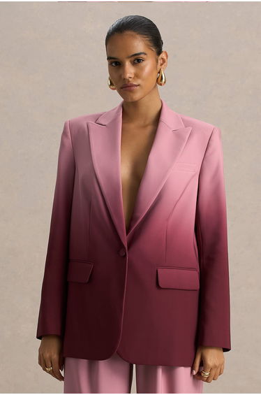 Enya | Cherry Ombre Plunge-Neck Satin Blazer