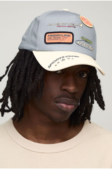 Printed Cap With Applique Patches - charcoal