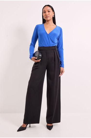 Wrap Ruched Side Long Sleeve Jersey Top