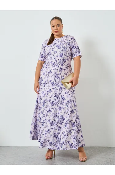 Plus Size Purple Floral Sheath Maxi Dress