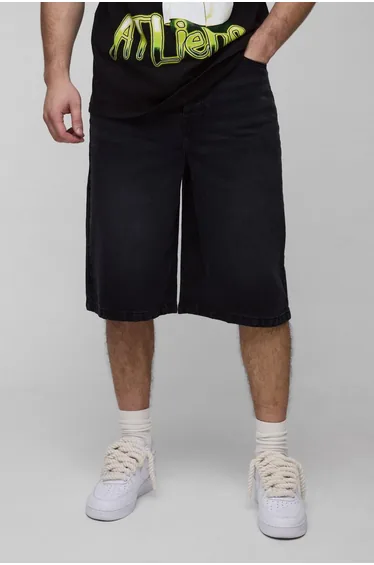 Tall Relaxed Fit Jorts with Pleat Waist Detail - washed black