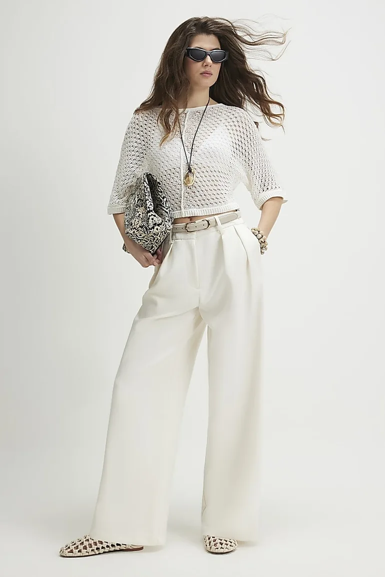 White Open Stitch Knitted T-shirt