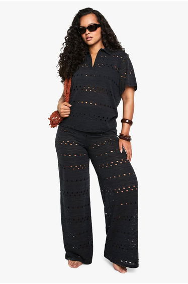 Plus Beach Wide Leg Beach Trousers - black