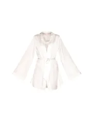 White Embroidered Bride Satin Robe - 4