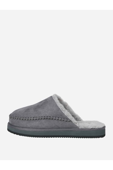 Charcoal Suede Look Fluffy Mules