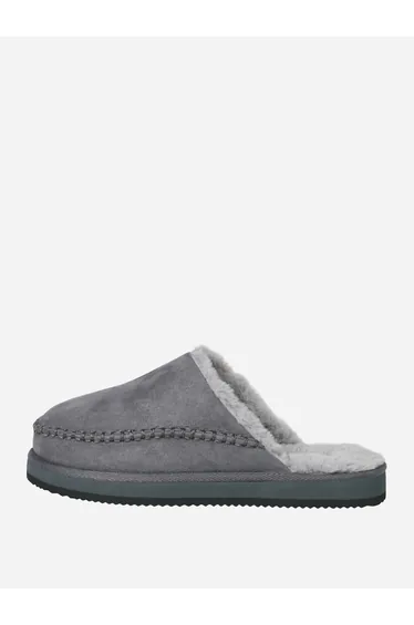 Charcoal Suede Look Fluffy Mules
