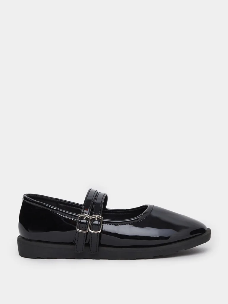 Girls Black Patent Leather Look Mary Jane Shoes