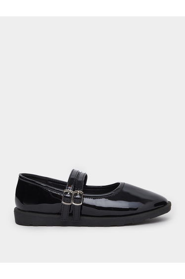 Girls Black Patent Leather Look Mary Jane Shoes