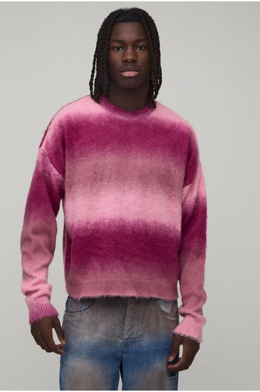 Relaxed Boxy Brushed Ombre Knitted Jumper - red