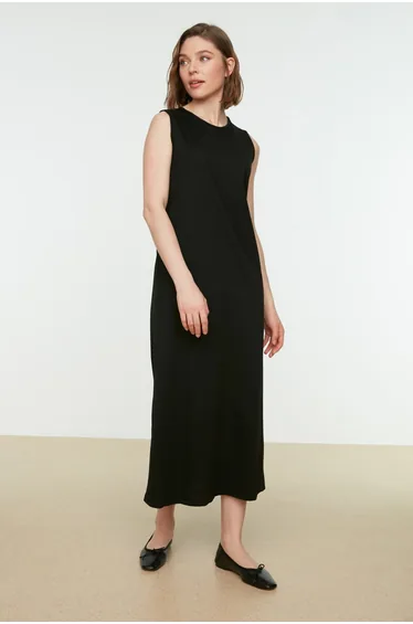 Black Column Midaxi Shift Dress