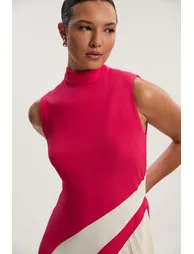 Petite Fluid Tailored Colourblock High Neck Pleated Midi Dress - 1