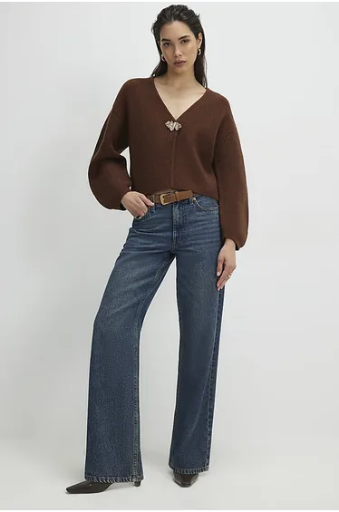 Brown Knitted Gold Detail Cardigan