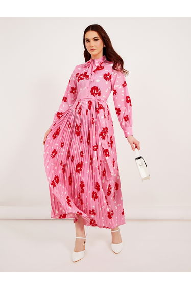 All-Over Floral Print Pleated A-Line Maxi Dress