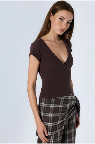 BUSEM V-Neck Ribbed Slim Fit Blouse