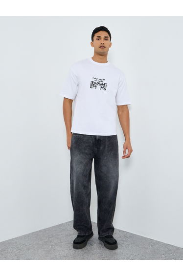 Men Black Dark Wash Baggy Fit Jeans