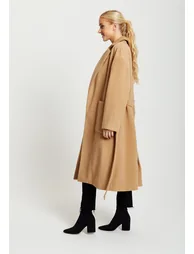 Women's Camel Longline Coat with Notch Colla - 2