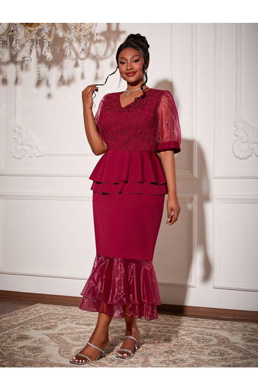 Leely Plus Women's Elegant V Neck Short Sleeve Party Dresses product thumbnail 4